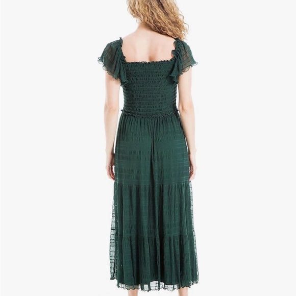 Max Studio Forest Green Mesh Smocked Midi Dress - Picture 2 of 8